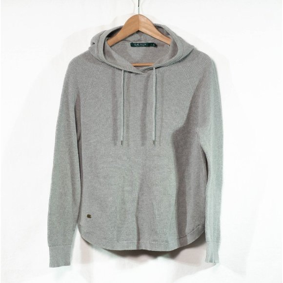 Lauren Ralph Lauren Tops - Lauren Ralph Lauren Womens Size Large Waffle Knit Grey Hoody Pullover Minimalist